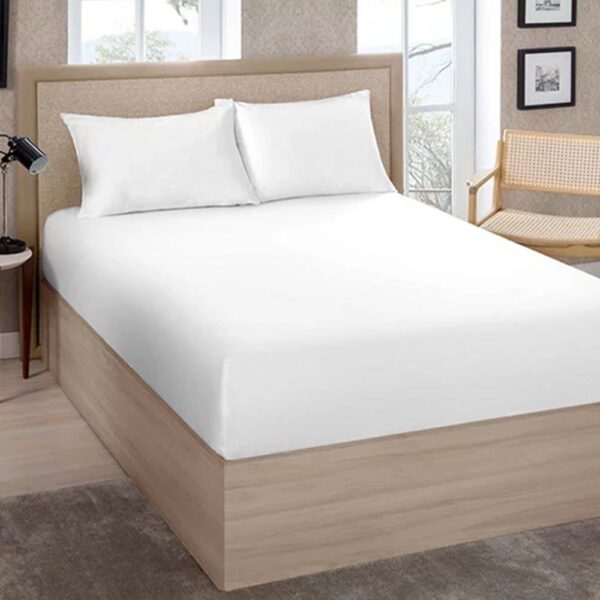 Lencol Avulso com Elastico Solteiro 200 Fios Branco Misto Algodao - Enxoval Hotel Proficione