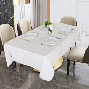 Toalha de Mesa 6 Lugares Tecido Jacquard Retangular 1,50x2m Marfim